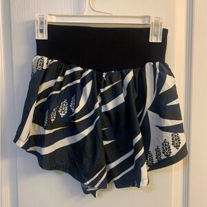 Free People Movement Carpe Diem Black White Navy Print Athletic Running Shorts